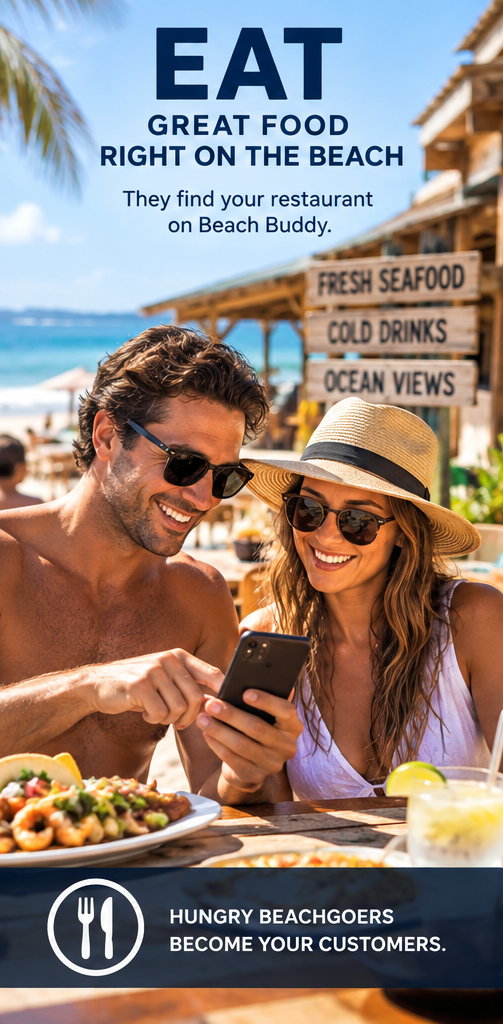Beachgoers finding a restaurant with Beach Buddy