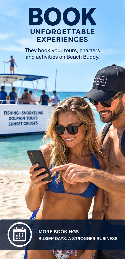 Beachgoers booking tours and activities with Beach Buddy