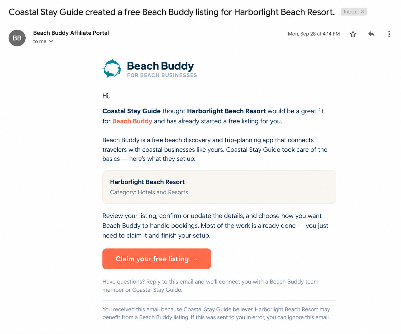 Business receives claim email