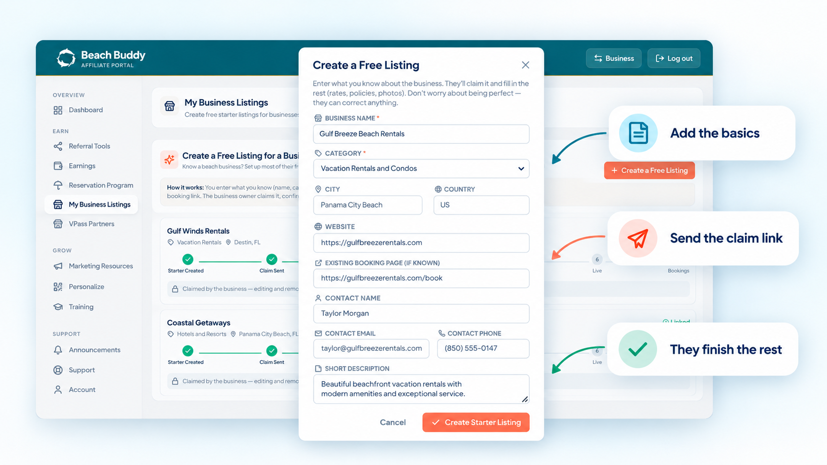Beach Buddy affiliate dashboard